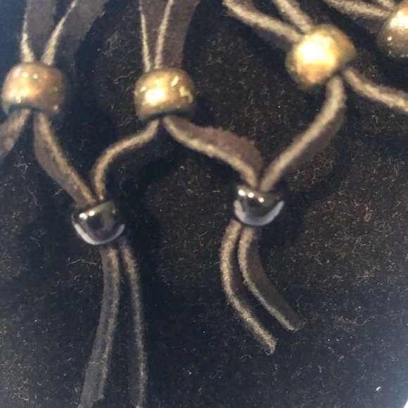 Bohemian style Black and Cream Tassel Necklace- leather and beads make this up - Picture 4 of 9